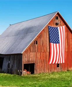 Barn With American Flag Diamond Painting