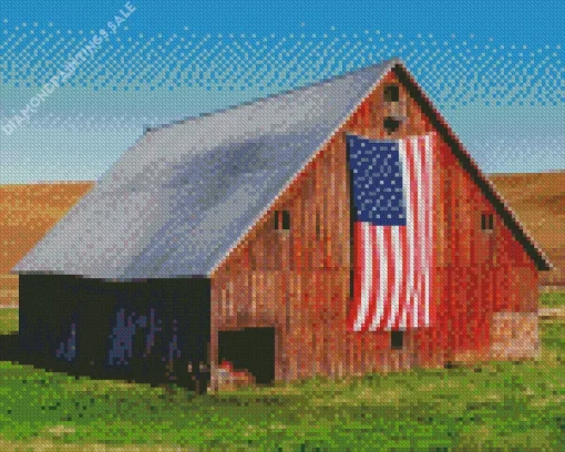 Barn With American Flag Diamond Painting
