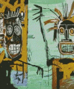 Basquiat Two Heads On Gold Diamond Painting