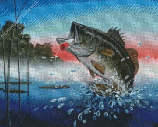 Bass Jumping Out Of Water Diamond Painting