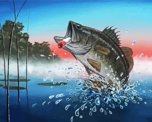Bass Jumping Out Of Water Diamond Painting