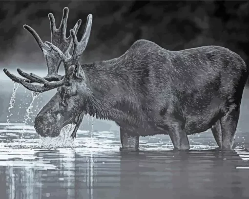 Black And White Moose Diamond Painting