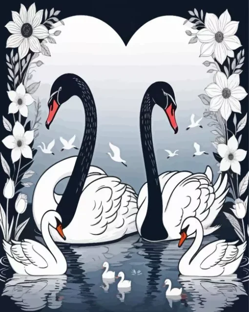 Black And White Swan Diamond Painting