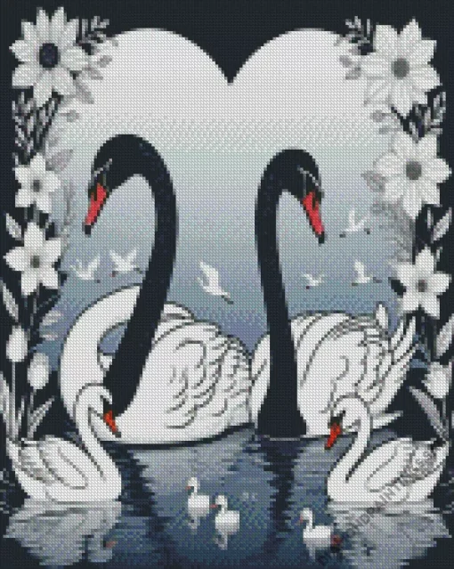 Black And White Swan Diamond Painting