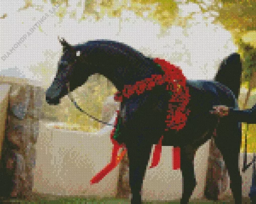 Black Horse With Roses Diamond Painting