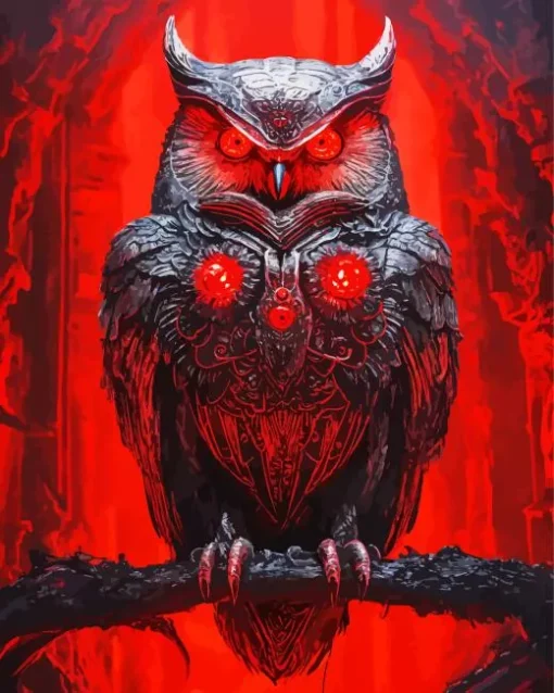 Black Owl With Red Eyes Diamond Painting