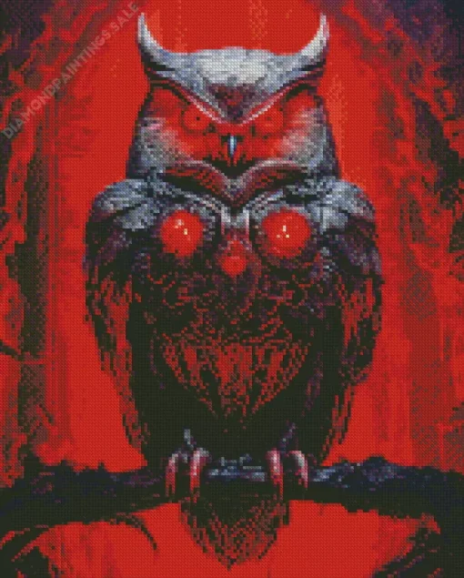 Black Owl With Red Eyes Diamond Painting