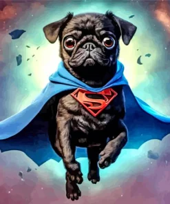 Black Pug Puppy Superhero Diamond Painting