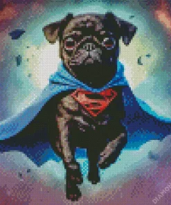Black Pug Puppy Superhero Diamond Painting