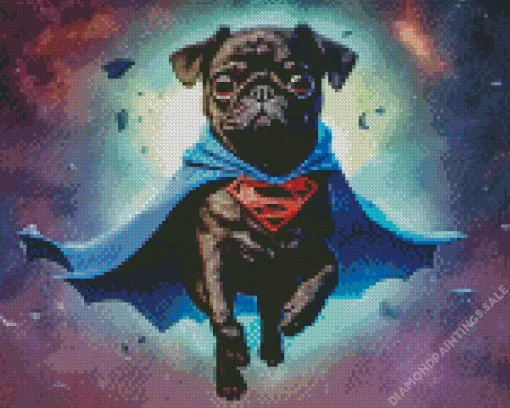 Black Pug Puppy Superhero Diamond Painting