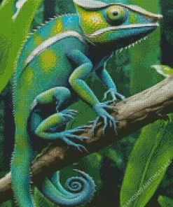 Blue And Green Chameleon Diamond Painting