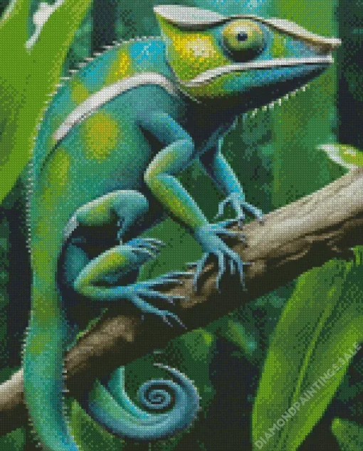 Blue And Green Chameleon Diamond Painting