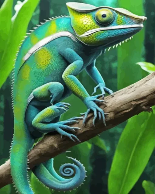 Blue And Green Chameleon Diamond Painting