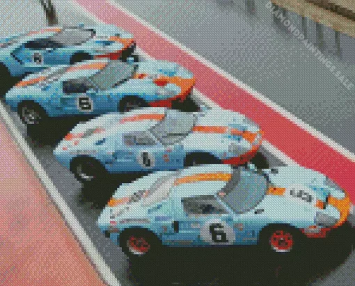 Blue And Orange GT40 Racing Cars Diamond Painting