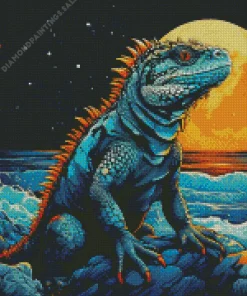 Blue And Orange Iguana Diamond Painting