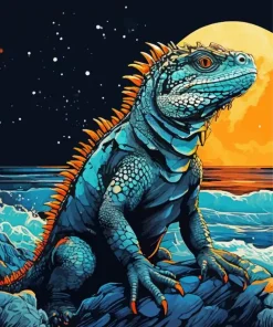 Blue And Orange Iguana Diamond Painting