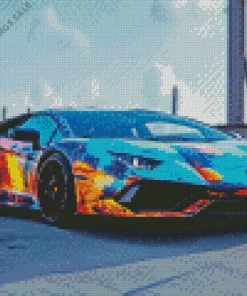 Blue And Orange Lamborghini Car Diamond Painting