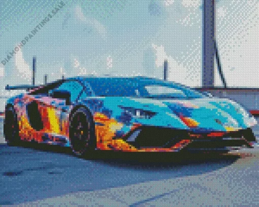Blue And Orange Lamborghini Car Diamond Painting