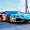 Blue And Orange Lamborghini Car Diamond Painting