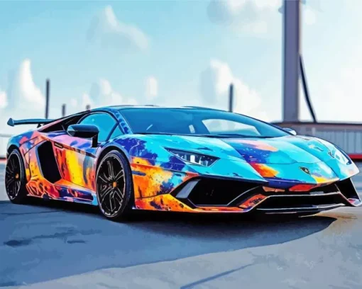Blue And Orange Lamborghini Car Diamond Painting