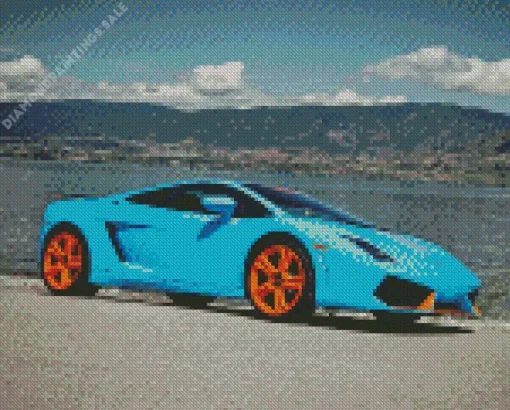 Blue And Orange Lamborghini Sport Car Diamond Painting