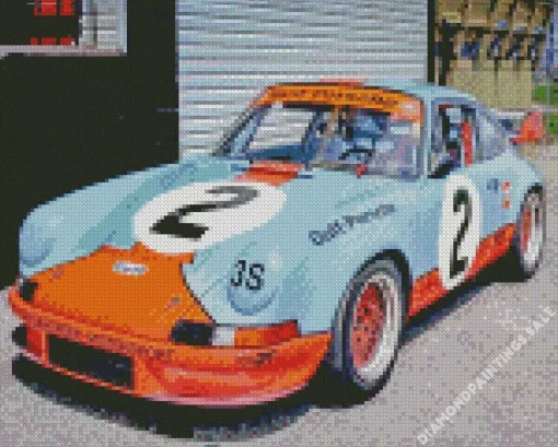 Blue And Orange Race Car Diamond Painting