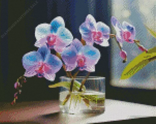 Blue And Pink Orchid In A Glass Diamond Painting