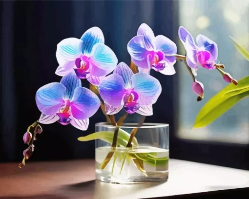 Blue And Pink Orchid In A Glass Diamond Painting