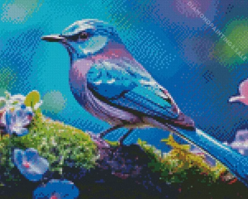 Blue And Purple Bird On Branch Diamond Painting