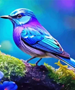 Blue And Purple Bird On Branch Diamond Painting