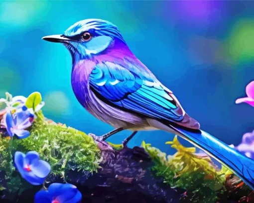Blue And Purple Bird On Branch Diamond Painting