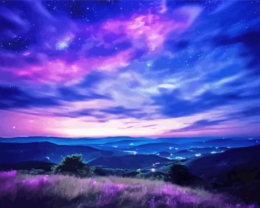 Blue And Purple Sunset Sky Diamond Painting