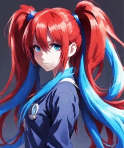 Blue And Red Anime Girl Diamond Painting