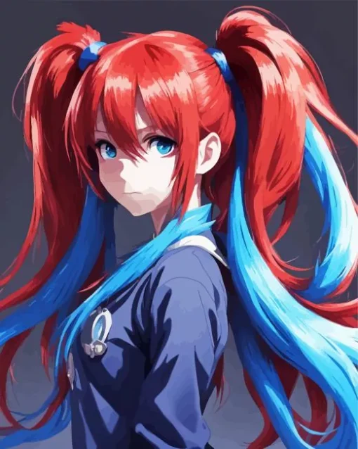 Blue And Red Anime Girl Diamond Painting