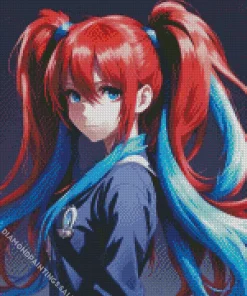 Blue And Red Anime Girl Diamond Painting