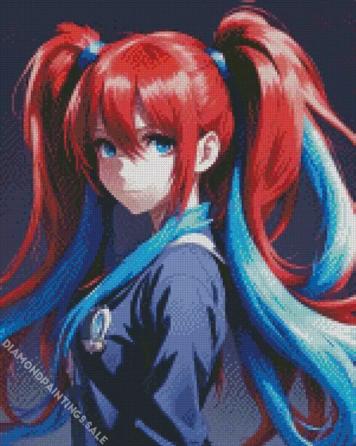 Blue And Red Anime Girl Diamond Painting