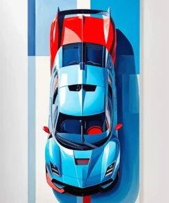 Blue And Red Car Diamond Painting