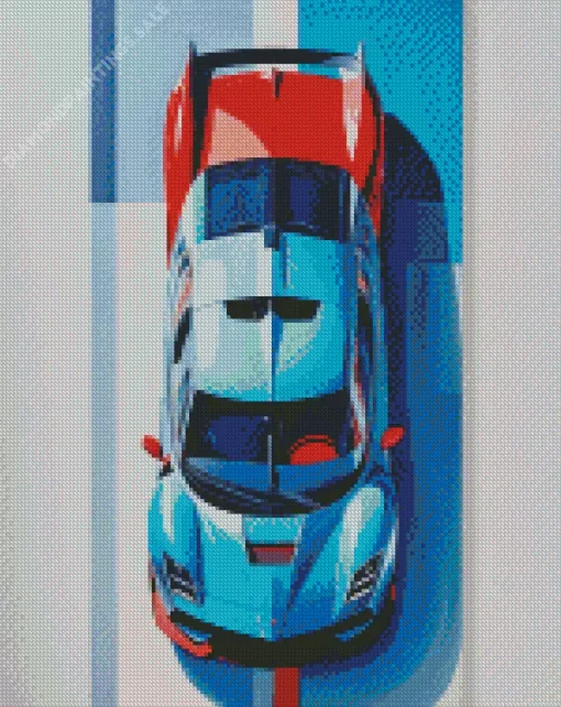 Blue And Red Car Diamond Painting