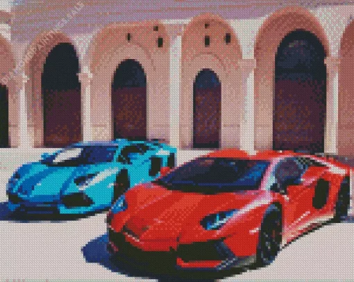 Blue And Red Cars Diamond Painting