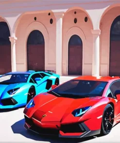 Blue And Red Cars Diamond Painting