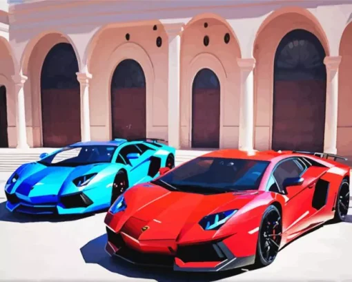 Blue And Red Cars Diamond Painting