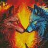 Blue And Red Fire Wolf Diamond Painting