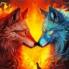 Blue And Red Fire Wolf Diamond Painting