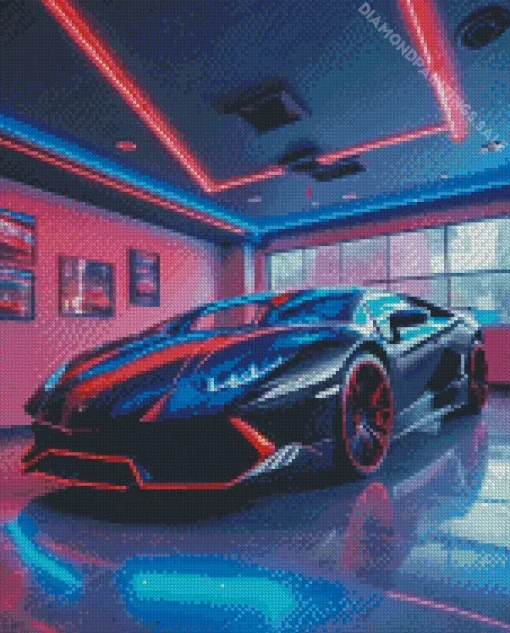 Blue And Red Lamborghini Diamond Painting