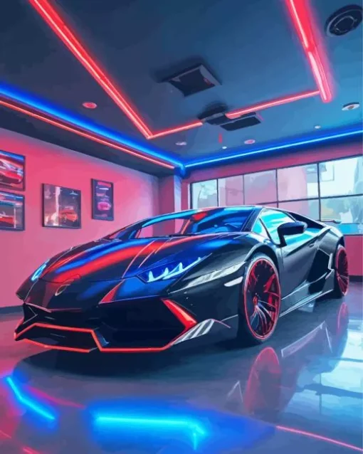 Blue And Red Lamborghini Diamond Painting