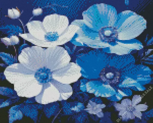 Blue And White Flowers Diamond Painting