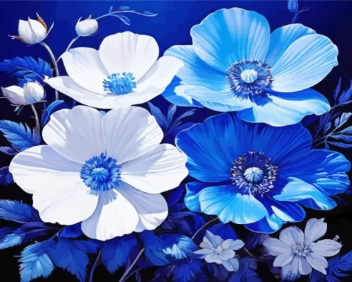 Blue And White Flowers Diamond Painting