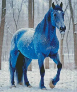 Blue Black Horse In Snow Diamond Painting