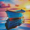 Blue Boat At Sunset Diamond Painting