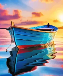 Blue Boat At Sunset Diamond Painting